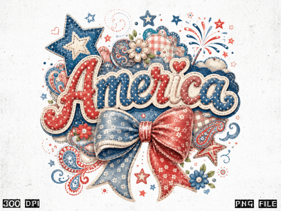 America Retro Coquette Bow PNG: Patriot Design for Creative Projects