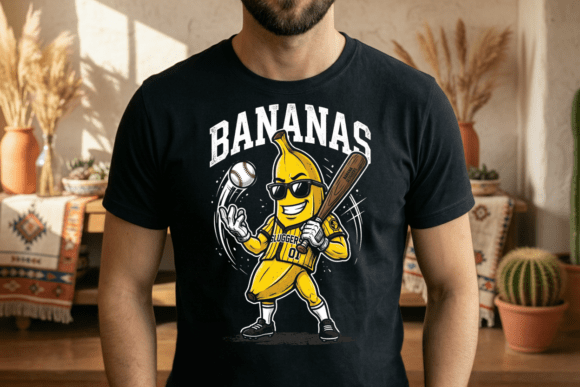 Banana Baseball Slugger Funny PNG for T-Shirt Designs