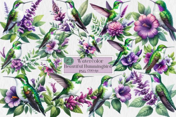 Beautiful Hummingbird Watercolor Clipart: Creative Assets