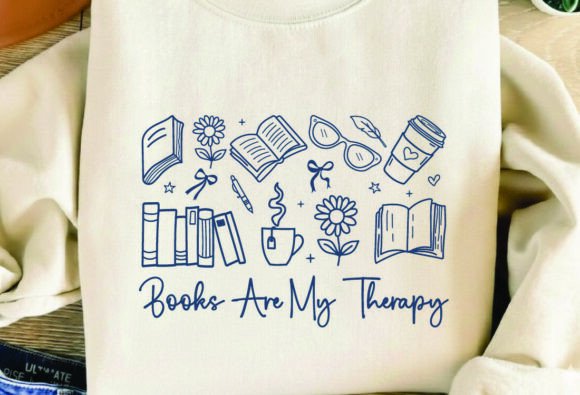 Book Lover SVG & Books Are My Therapy PNG for Creative Projects