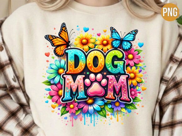 Colorful Floral Glitter Dog Mom PNG: A Design Asset for Vibrant Branding