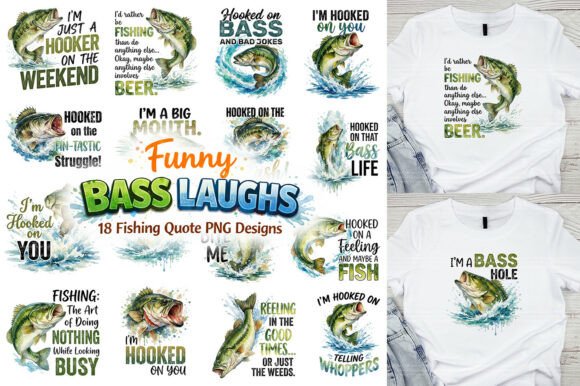 Funny Bass Fishing Quotes PNG Bundle: Creative Assets for Anglers