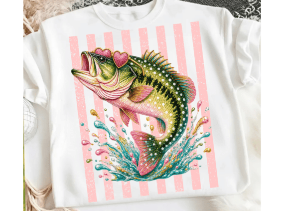 Retro Bass Fish PNG: A Pastel Fishing Design Asset
