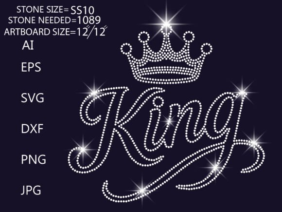 Rhinestone King Crown Typography Art: A Sparkling Design Asset