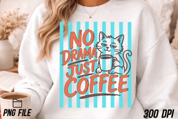 Unleash Feline Charm with the Cat & Coffee Funny Hand-Drawn PNG