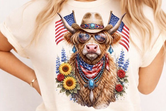 Western Patriotic Cow Sublimation: Bold American Designs